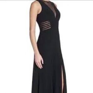 Morgan & Co. Sleeveless Black V-neck Maxi Dress with Mesh Cut-Outs Size 13